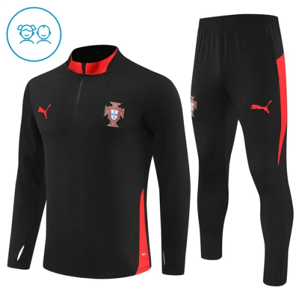 Conjunto de Sudadera 1/4 Zip Portugal 2025/2026 Niño Negro Conjunto de Sudadera 1/4 Zip Portugal 2025/2026 Niño Negro