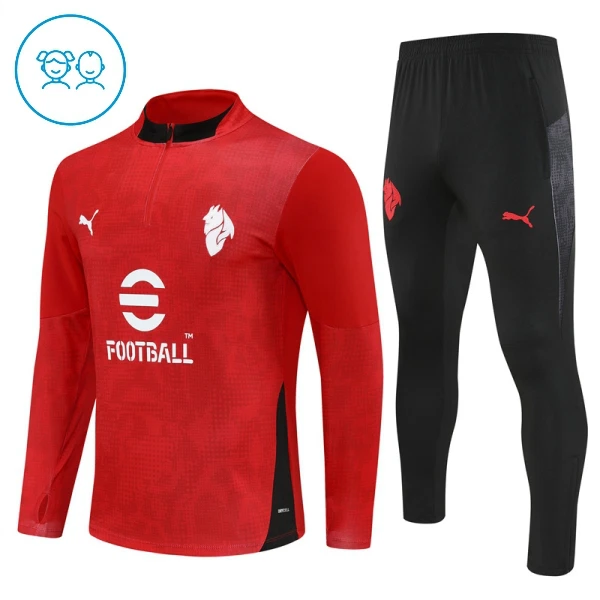 Conjunto de Sudadera 1/4 Zip AC Milan 2025/2026 Niño Rojo