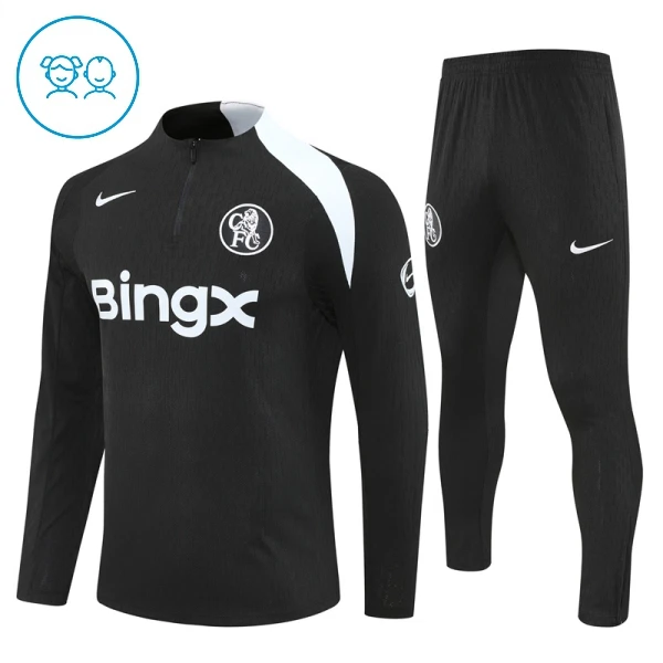 Conjunto de Sudadera 1/4 Zip Chelsea 2025/2026 Niño Negro