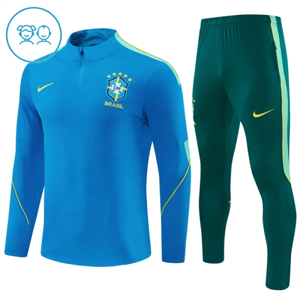 Conjunto de Sudadera 1/4 Zip Brasil 2026/2027 Niño Azul Conjunto de Sudadera 1/4 Zip Brasil 2026/2027 Niño Azul