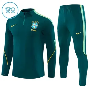 Conjunto de Sudadera 1/4 Zip Brasil 2026/2027 Niño Verde