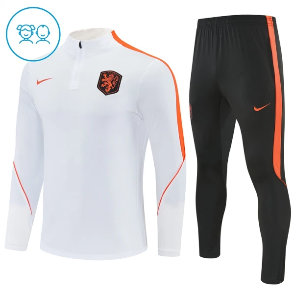 Conjunto de Sudadera 1/4 Zip Países Bajos 2026/2027 Niño Blanco Conjunto de Sudadera 1/4 Zip Países Bajos 2026/2027 Niño Blanco