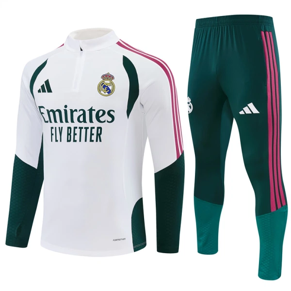 Conjunto de Sudadera 1/4 Zip Real Madrid 2026/2027 Blanco Conjunto de Sudadera 1/4 Zip Real Madrid 2026/2027 Blanco