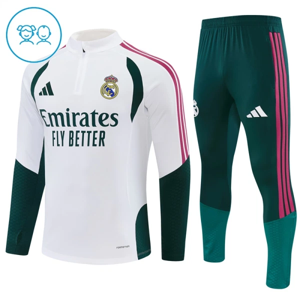 Conjunto de Sudadera 1/4 Zip Real Madrid 2026/2027 Niño Blanco