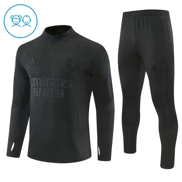 Conjunto de Sudadera 1/4 Zip Real Madrid 2026/2027 Niño Negro Conjunto de Sudadera 1/4 Zip Real Madrid 2026/2027 Niño Negro