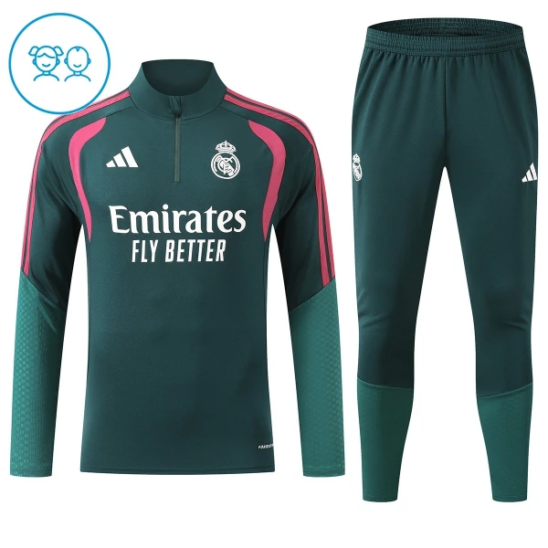 Conjunto de Sudadera 1/4 Zip Real Madrid 2026/2027 Niño Verde