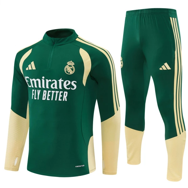 Conjunto de Sudadera 1/4 Zip Real Madrid 2026/2027 Verde Conjunto de Sudadera 1/4 Zip Real Madrid 2026/2027 Verde