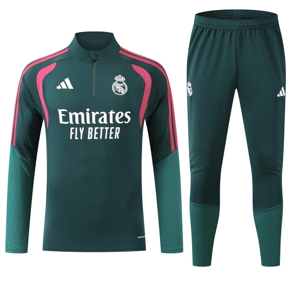 Conjunto de Sudadera 1/4 Zip Real Madrid 2026/2027 Verde Conjunto de Sudadera 1/4 Zip Real Madrid 2026/2027 Verde